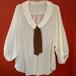 Anthro Large Silk Sailor Top Dolman Sleeves w Tie